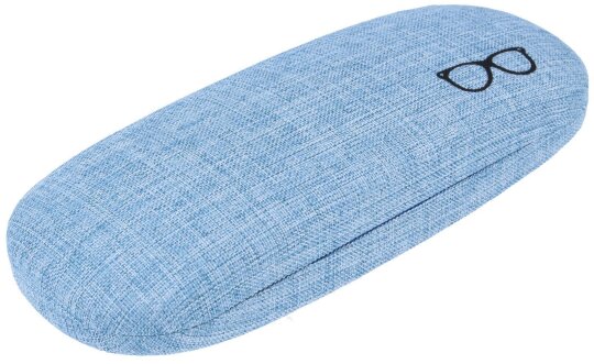 Edles Hartschalen-Brillenetui "Linen" mit blauem Leinen-Bezug und Metallscharnier