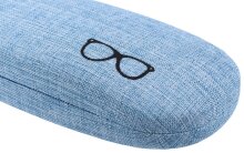 Edles Hartschalen-Brillenetui "Linen" mit blauem Leinen-Bezug und Metallscharnier