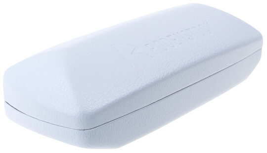 Schickes Hartschalen-Brillenetui von Rodenstock aus hellgrauem Kunstleder mit Metallscharnier