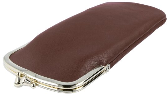 Hochwertiges Taschen-Brillenetui "Sina" aus weichem Echt-Leder in Bordeaux mit edlem Schnappverschluss