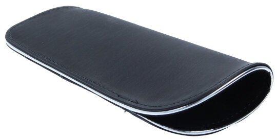 Elegantes Stecketui mit schwarzem Silky-Bezug und silberner Zierkante