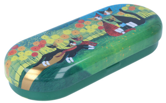 Schönes Hartschalen-Brillenetui all together mit Katzen-Familien-Motiv aus Metall