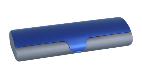 Handliches Aluminium - Brillenetui mit Schnappverschluss "XENA" in Blau - Grau
