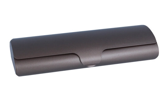 Schönes Aluminium-Brillenetui mit Schnappverschluss "XENA" in Braun - M