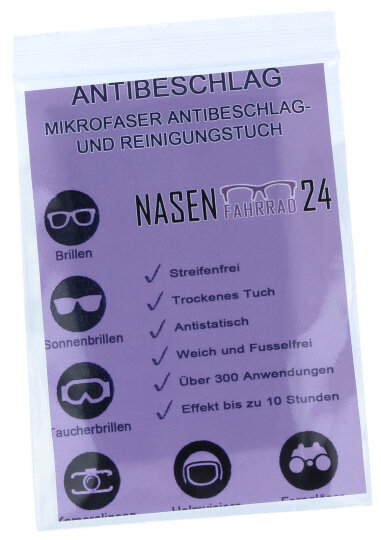 Trockenes NASENFAHRRAD24 Microfaser Antibeschlag-Tuch zur Reinigung bis 300 Anwendungen 1 Stück