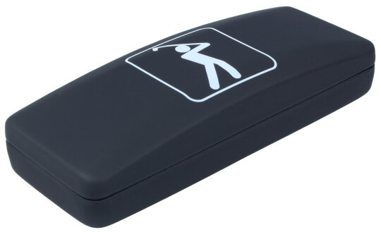 Schwarzes Hartschalen-Brillenetui mit Golf-Symbol und Softtouch-Oberfläche