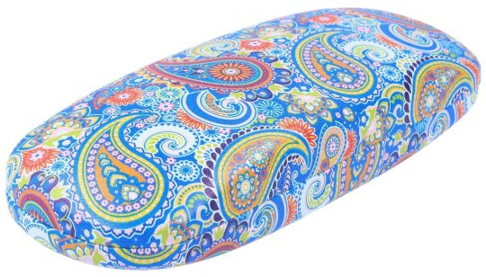 Sommerliches Hartschalen-Brillenetui mit blauem Paisley-Muster inkl. Microfasertuch "Shiva"