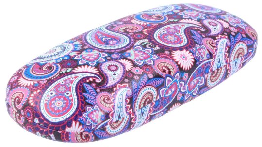 Sommerliches Hartschalen-Brillenetui mit violettem Paisley Muster inkl. Microfasertuch "Shiva"