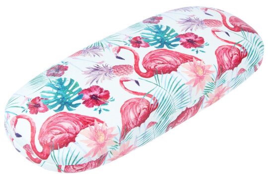 Buntes Hartschalen-Brillenetui mit tropischem Flamingo-Design inkl. Microfasertuch "Wildlife"