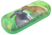 Grünes Hartschalen-Brillenetui mit niedlichem Kaninchen-Baby Motiv inkl. Microfasertuch