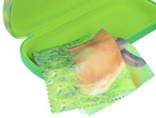Grünes Hartschalen-Brillenetui mit niedlichem Kaninchen-Baby Motiv inkl. Microfasertuch