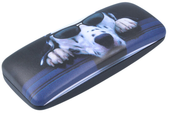 Schwarz-weißes Hartschalen-Brillenetui mit stylischem Dalmatiner Motiv "Dogs" inkl. Microfasertuch