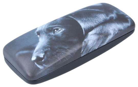 Schwarz-weißes Hartschalen-Brillenetui mit stylischem Labrador Motiv "Dogs" inkl. Microfasertuch