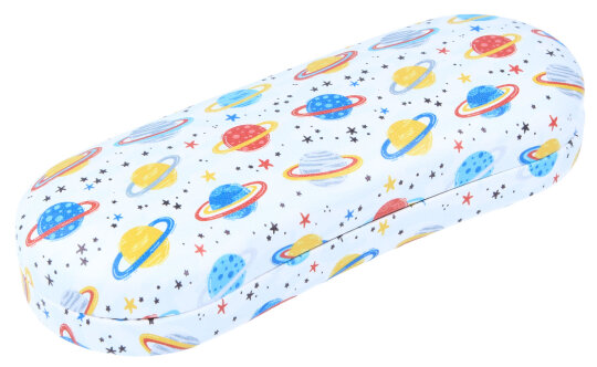 Weißes Hartschalen-Brillenetui "Timmy" für Kinder mit niedlichem Planeten-Aufdruck