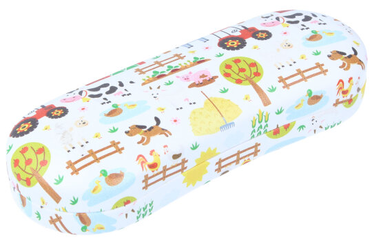 Weißes Hartschalen-Brillenetui "Timmy" für Kinder mit niedlichem Bauernhof-Aufdruck