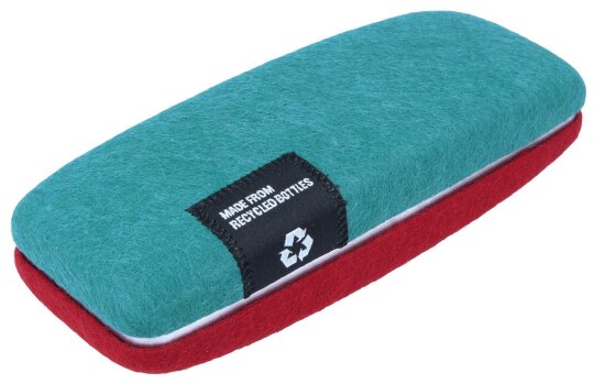 Zweifarbiges Hartschalen-Brillenetui Riga in Weinrot-Petrol aus nachhaltigem Filz aus PET-Flaschen