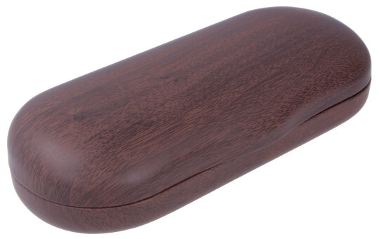 Dunkelbraunes Hartschalenetui mit moderner Holz-Struktur und Metallscharnier "Sumatra Wood"