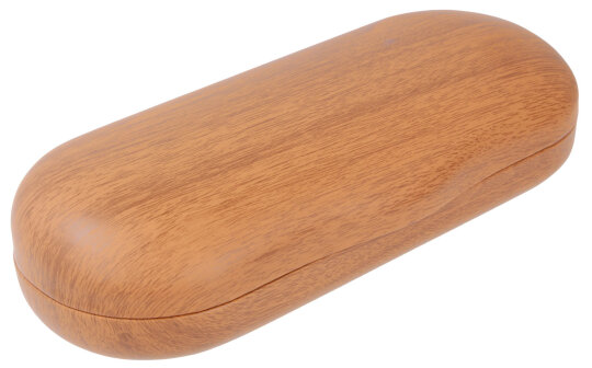 Rotbraunes Hartschalenetui mit moderner Holz-Struktur und Metallscharnier "Sumatra Wood"