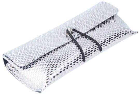 Glänzende Clutch / Taschenetui in Silber mit weichem Stoffbezug in elegantem Design - "Santorini Paradise"