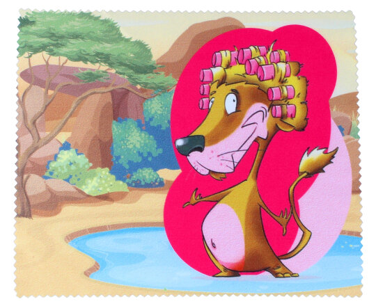 Hochwertiges Microfasertuch für eine streifenfreie Reinigung mit niedlichem Cartoon Löwen-Motiv 15 x 18 cm