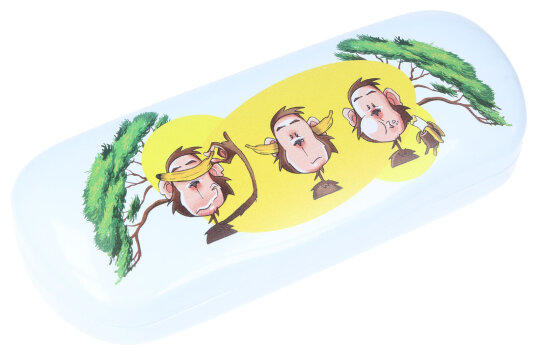 Stabiles Alu - Brillenetui in Weiß mit lustigem Tiermotiv - Cartoon Affe