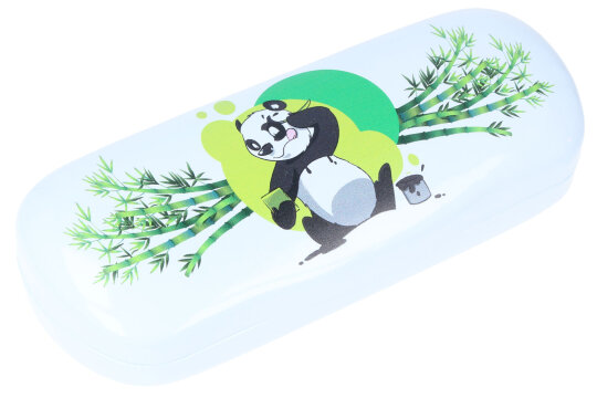 Stabiles Alu - Brillenetui in Weiß mit lustigem Tiermotiv - Cartoon Panda