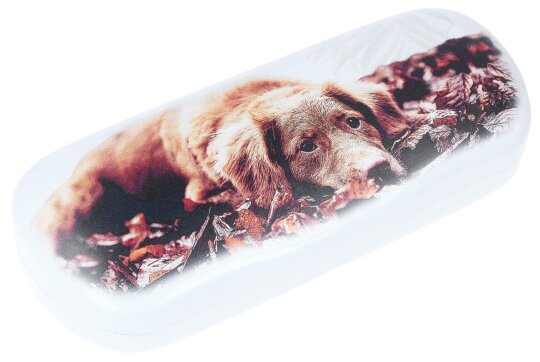 Stabiles Alu - Brillenetui in Weiß mit niedlichem Tiermotiv - Hund