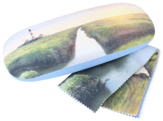 Wunderschönes Hartschalen-Motivetui mit passendem Microfasertuch "Leuchtturm"