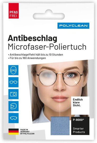 POLYCLEAN 1x Antibeschlagtuch - PFAS-freies Antifog-Tuch mit neuer Rezeptur - Made in Germany (1 Stück, ca. 18x12 cm)