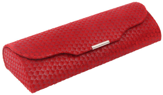 Modernes Brillenetui "Nice" aus rotem Wild-Leder mit Muster und Druckknopfverschluss