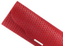 Modernes Brillenetui "Nice" aus rotem Wild-Leder mit Muster und Druckknopfverschluss