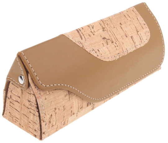 Grünbraunes Brillenetui aus hochwertigem Leder mit schicken Kork-Akzenten "Knorke"