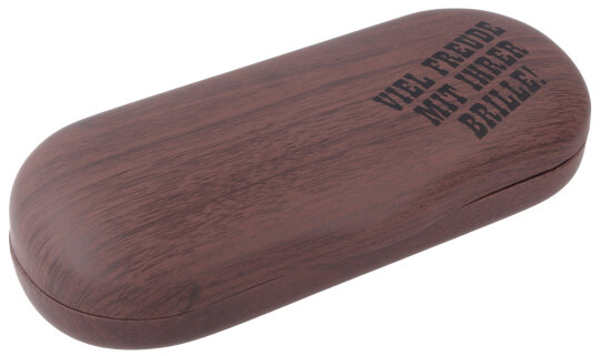 Rustikales Hartschalen-Brillenetui SUMATRA WOOD "Viel Freude" in Holzoptik in Dunkelbraun