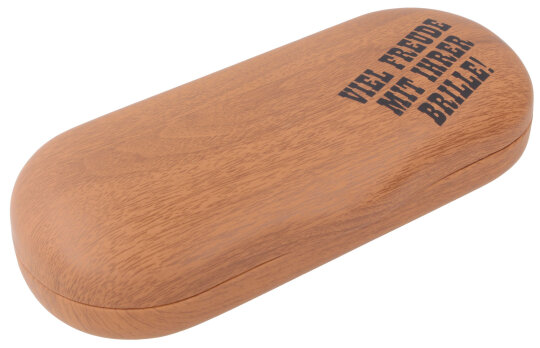 Rustikales Hartschalen-Brillenetui SUMATRA WOOD "Viel Freude" in Holzoptik in Mittelbraun