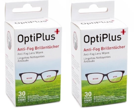 Optiplus Anti-Fog Brillentücher / Einmaltücher - 2 x 30 Stk. Sparangebot