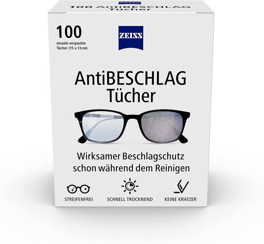ZEISS AntiBeschlag Tücher 100 Stück für einen lang anhaltenden Beschlagschutz