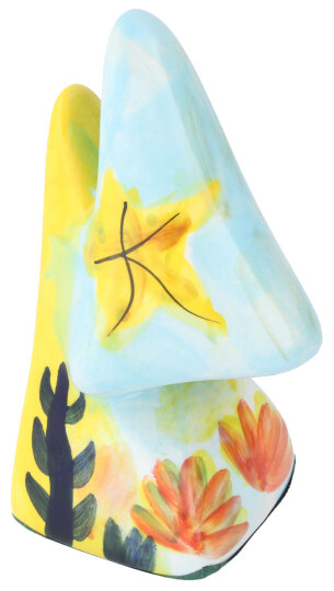 Schicker Brillenhalter "Nase" aus Polyresin - Motiv Seestern Hellblau-Gelb