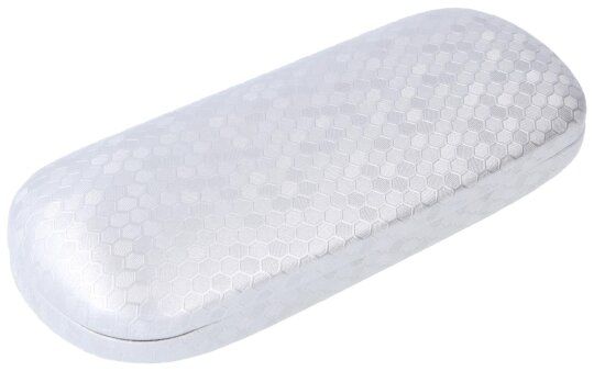 Elegantes Brillenetui "Honeycomb" mit Metallscharnier und Wabenmuster in Silber