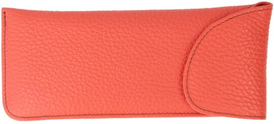 Korallefarbenes Leder-Stecketui mit extra weicher Oberfläche und Druckknopf-Verschluss