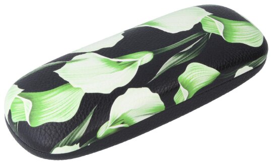 schönes Hartschalen-Blumen-Brillenetui LILIA mit Metallscharnier in Schwarz-Grün