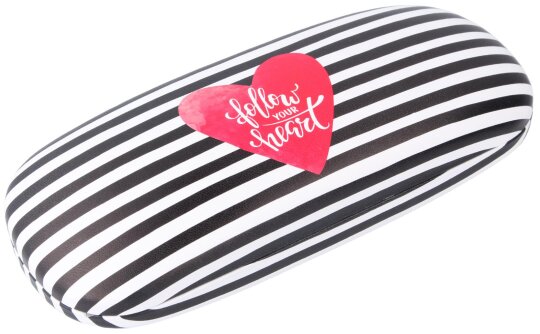 Verspieltes Brillenetui "AMOR" inklusive Mikrofasertuch mit Streifen und Spruch