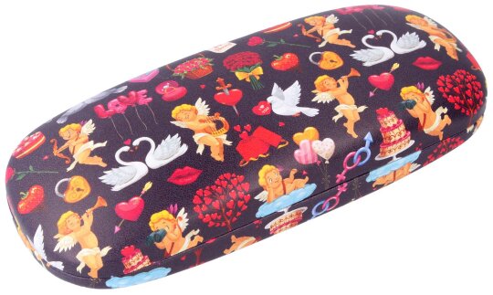 Verspieltes Brillenetui "AMOR" inklusive Mikrofasertuch im trendigen Comic - Design