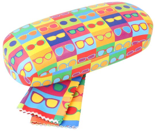 Stylisches Brillenetui "FRAMES" mit Mikrofasertuch in Bunt im Brillen-Design