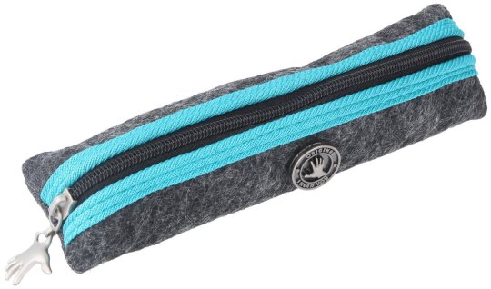 Stylisches Brillen - Etui ZIPPY aus edlem Filz mit Reißverschluss in Grau-Türkis