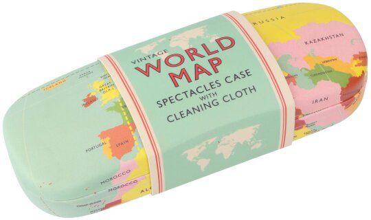 Tolles Hartschalenetui "World Map" im Vintage-Style inkl. Microfasertuch