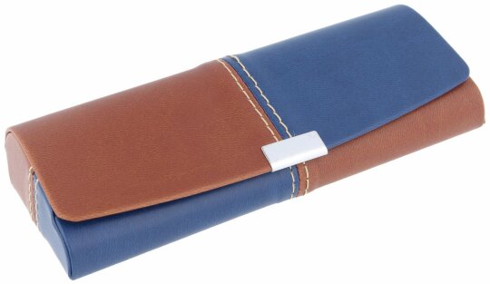 Hochwertiges Kunstleder-Brillenetui PASCAL in Dunkelblau-Braun mit Magnetverschluss