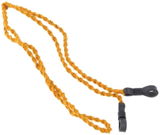 Spiralförmiges CROAKIES Stoff - Brillenband mit Silikonenden in Senfgelb