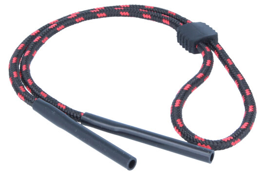 Justierbares Brillenband mit Grip - Stopper und Tube - Endstück in Schwarz - Rot