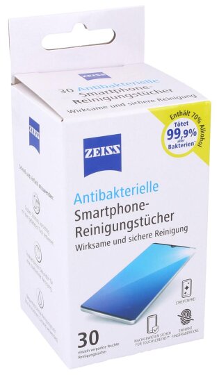 ZEISS Antibakterielle Smartphone-Reinigungstücher 30 Stk. mit 70% Alkohol