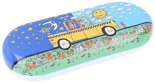 Fridolin - stabiles Metall - Brillenetui mit "Taxi and some pigeons" Kunstdruck von James Rizzi
